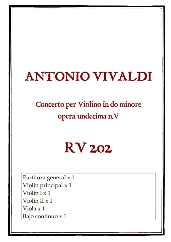 RV 202 Concerto per Violino in do minore. Opera Undecima N.V
