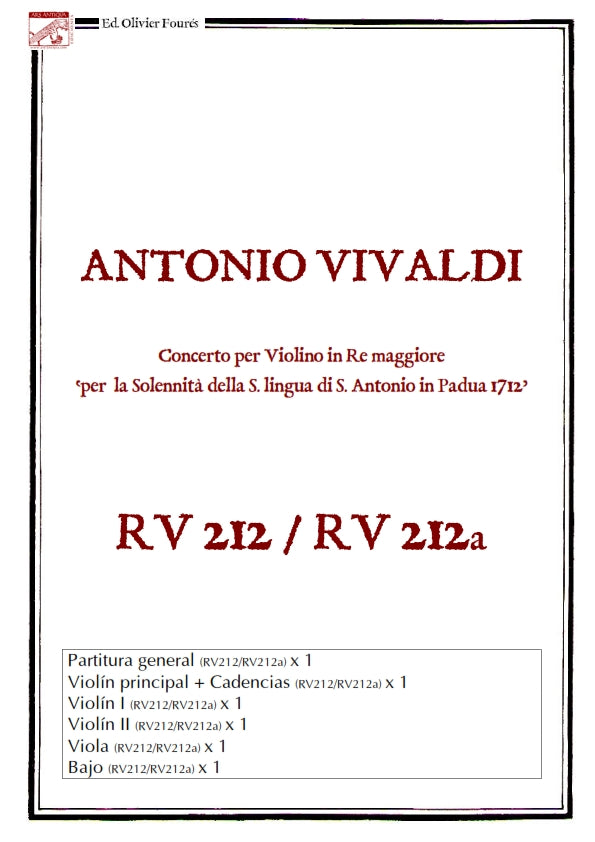 RV 212 Concerto per Violino in Re maggiore -per la Solennità della S. Lingua di S. Antonio di Padova 1712-