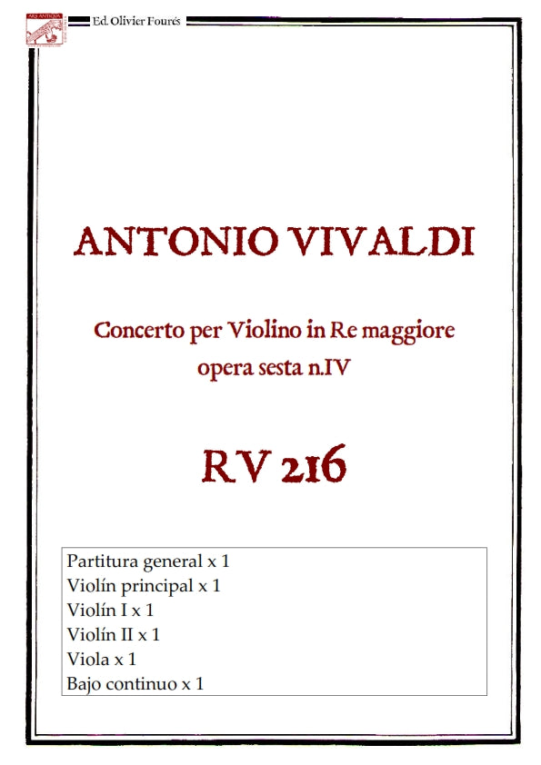 RV 216 Concerto per Violino in Re maggiore opera sesta n.IV