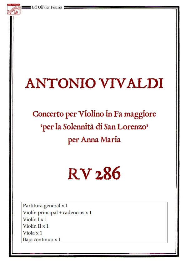 RV 286 Concerto per Violino in Fa maggiore -per la Solennità di San Lorenzo- per Anna Maria