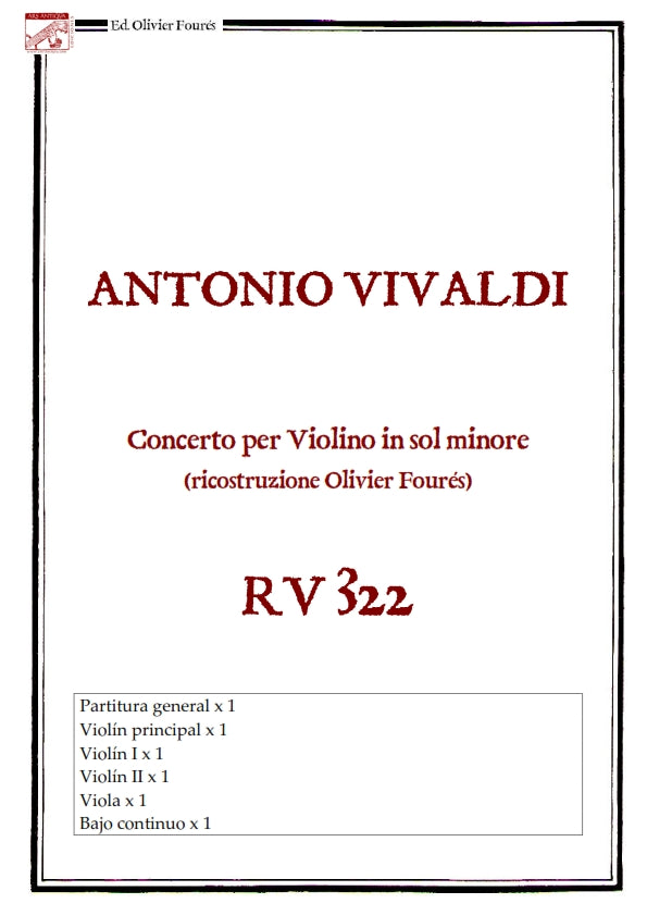 RV 322 Concerto per Violino in sol minore