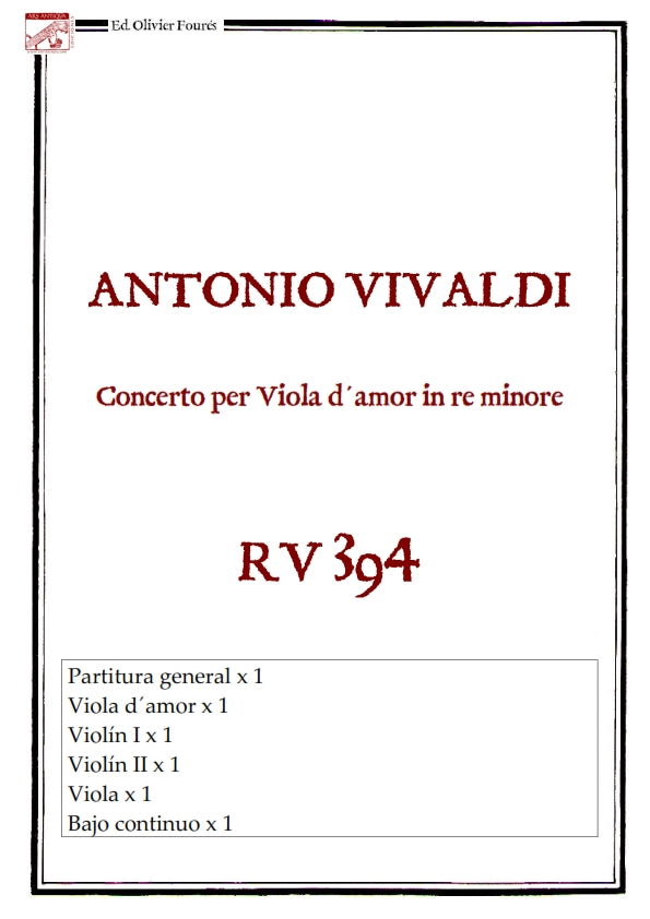 RV 394 Concerto per Viola d´Amor in in re minore