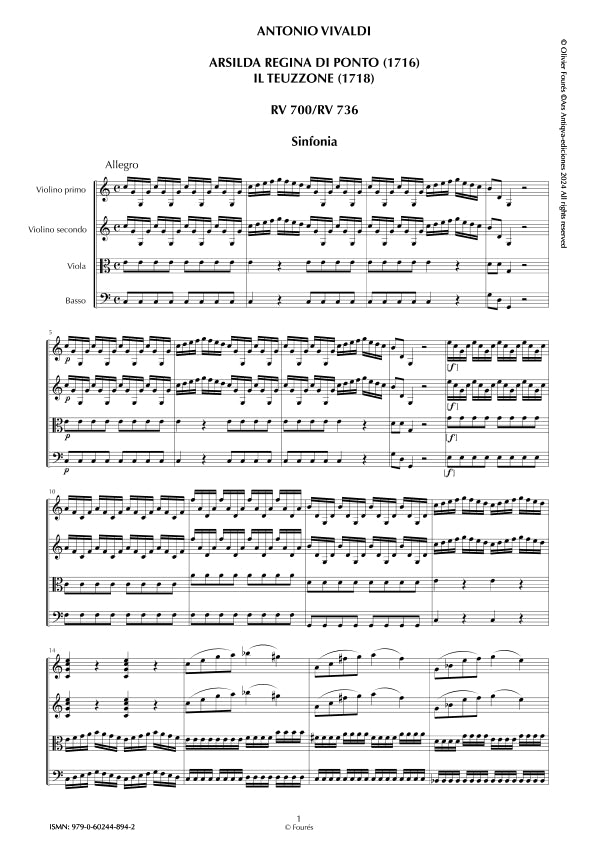 Sinfonia di ARSILDA, REGINA DI PONTO / TEUZZONE (RV700-RV736)