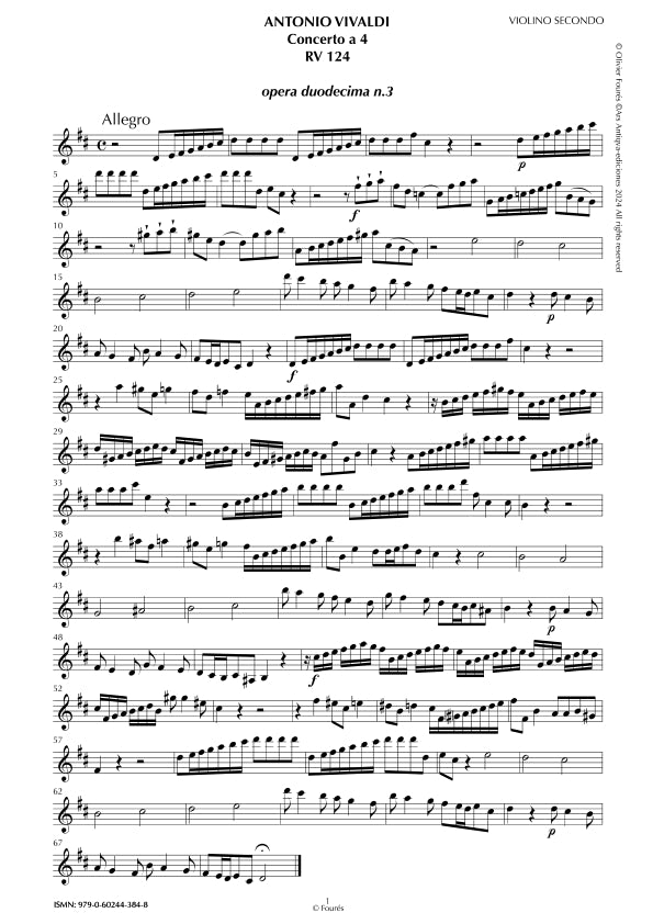 RV 124 Concerto per archi in Re maggiore. Opera duodecima n.III