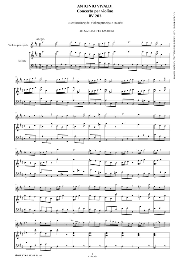 RV 203 Concerto per Violino in Re maggiore - ricostruzione Olivier Fourés-