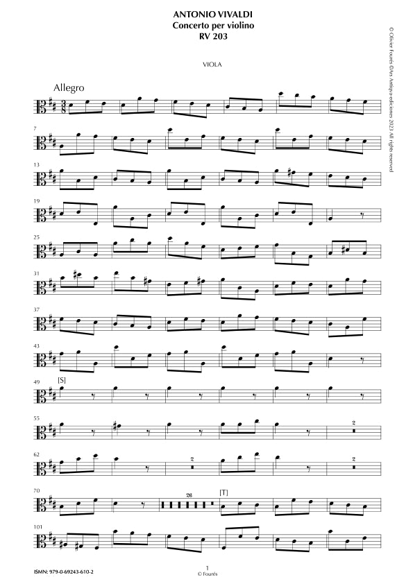 RV 203 Concerto per Violino in Re maggiore - ricostruzione Olivier Fourés-