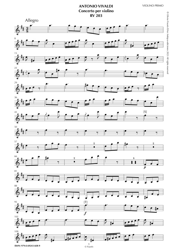 RV 203 Concerto per Violino in Re maggiore - ricostruzione Olivier Fourés-