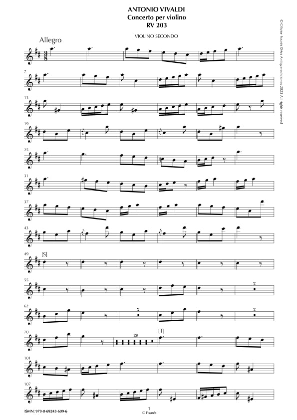 RV 203 Concerto per Violino in Re maggiore - ricostruzione Olivier Fourés-