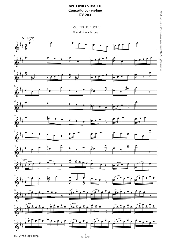 RV 203 Concerto per Violino in Re maggiore - ricostruzione Olivier Fourés-