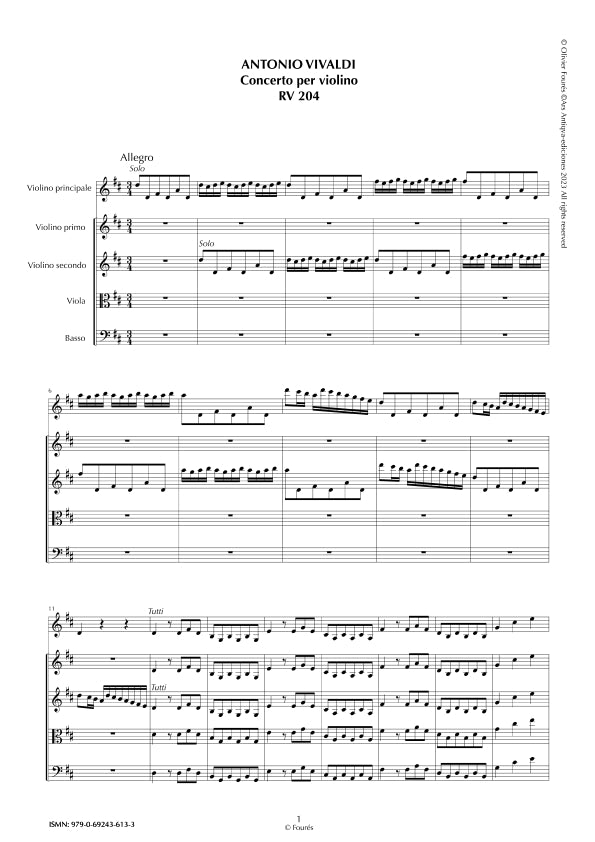 RV 204 Concerto per Violino in Re maggiore "La Stravaganza" opera quarta N.XI