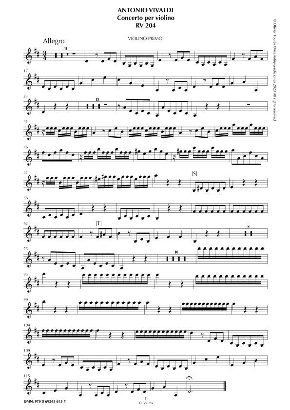 RV 204 Concerto per Violino in Re maggiore "La Stravaganza" opera quarta N.XI