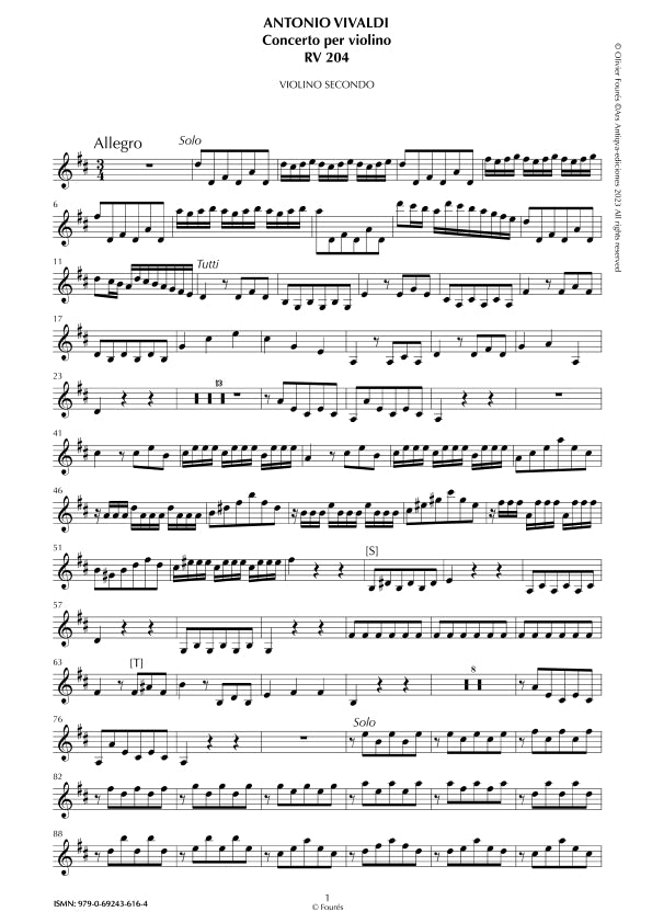 RV 204 Concerto per Violino in Re maggiore "La Stravaganza" opera quarta N.XI