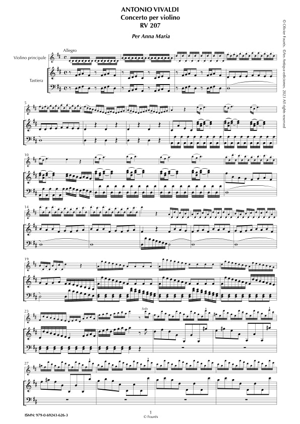RV 207 Concerto per Violino in Re maggiore "per Anna Maria". Opera Undecima N.I
