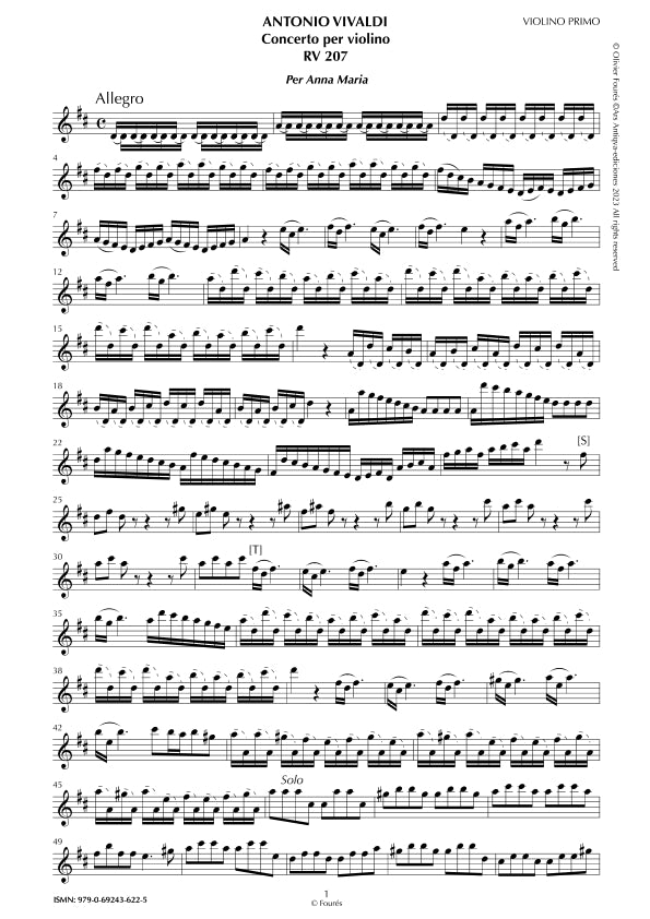 RV 207 Concerto per Violino in Re maggiore "per Anna Maria". Opera Undecima N.I