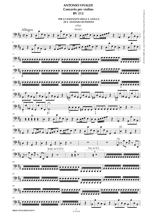 RV 212 Concerto per Violino in Re maggiore -per la Solennità della S. Lingua di S. Antonio di Padova 1712-