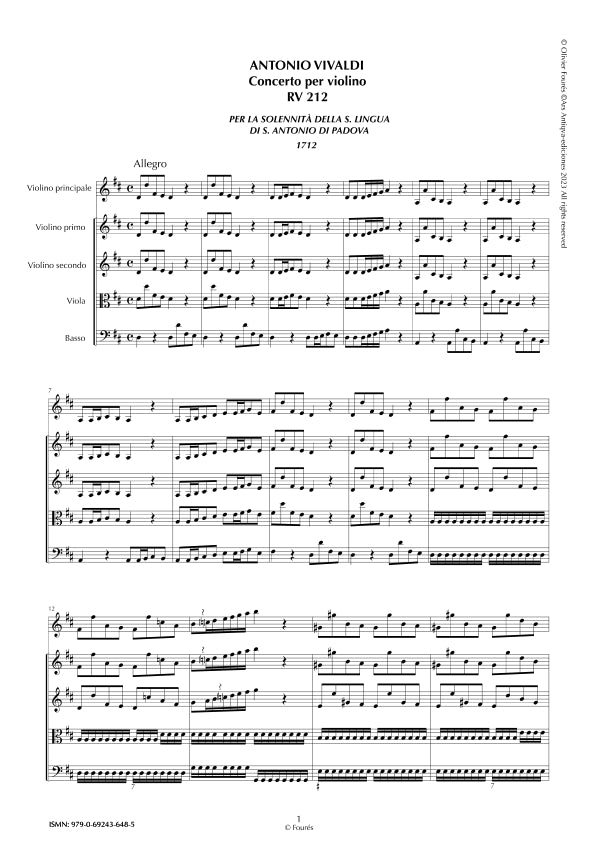 RV 212 Concerto per Violino in Re maggiore -per la Solennità della S. Lingua di S. Antonio di Padova 1712-