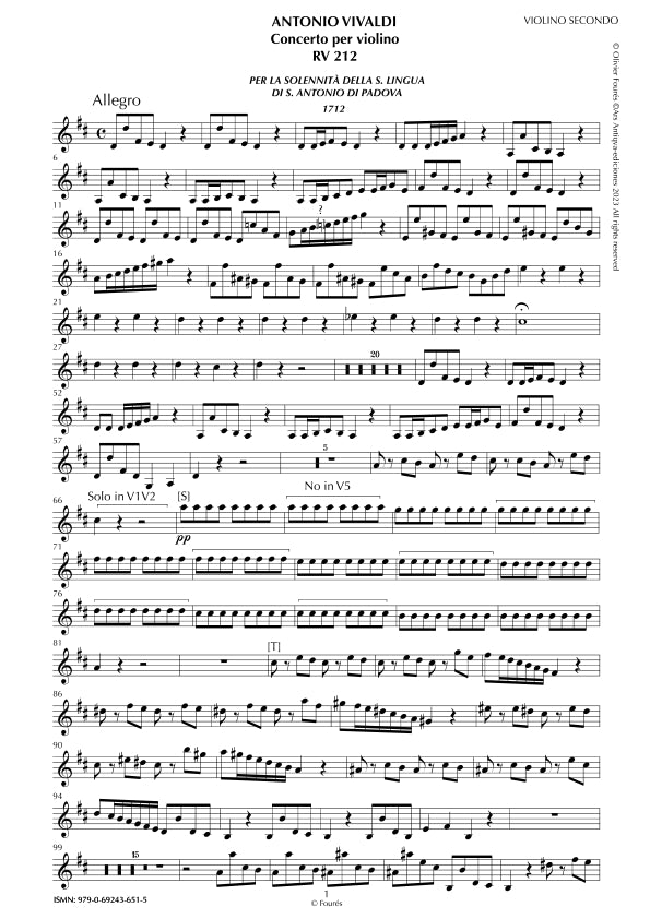 RV 212 Concerto per Violino in Re maggiore -per la Solennità della S. Lingua di S. Antonio di Padova 1712-