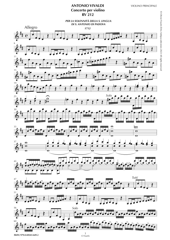 RV 212 Concerto per Violino in Re maggiore -per la Solennità della S. Lingua di S. Antonio di Padova 1712-