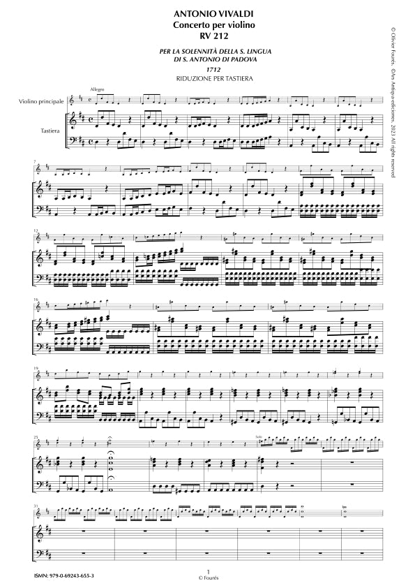 RV 212 Concerto per Violino in Re maggiore -per la Solennità della S. Lingua di S. Antonio di Padova 1712-
