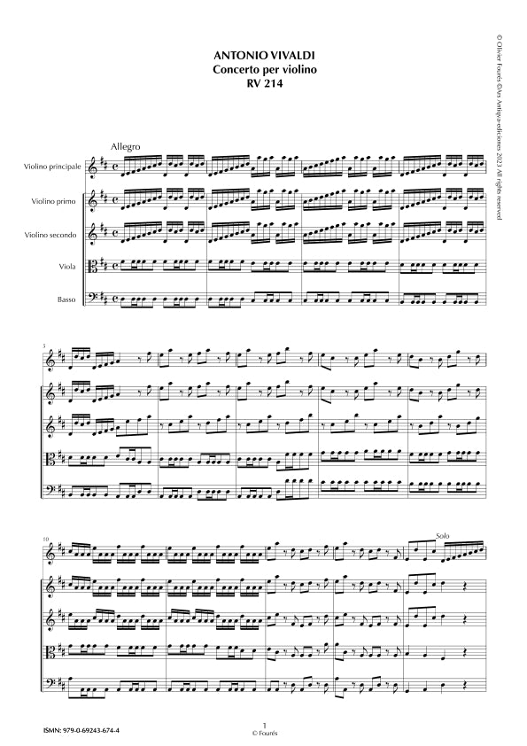 RV 214 Concerto per Violino in Re maggiore opera settima n.XII