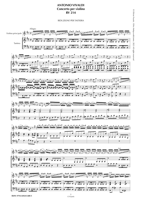 RV 214 Concerto per Violino in Re maggiore opera settima n.XII