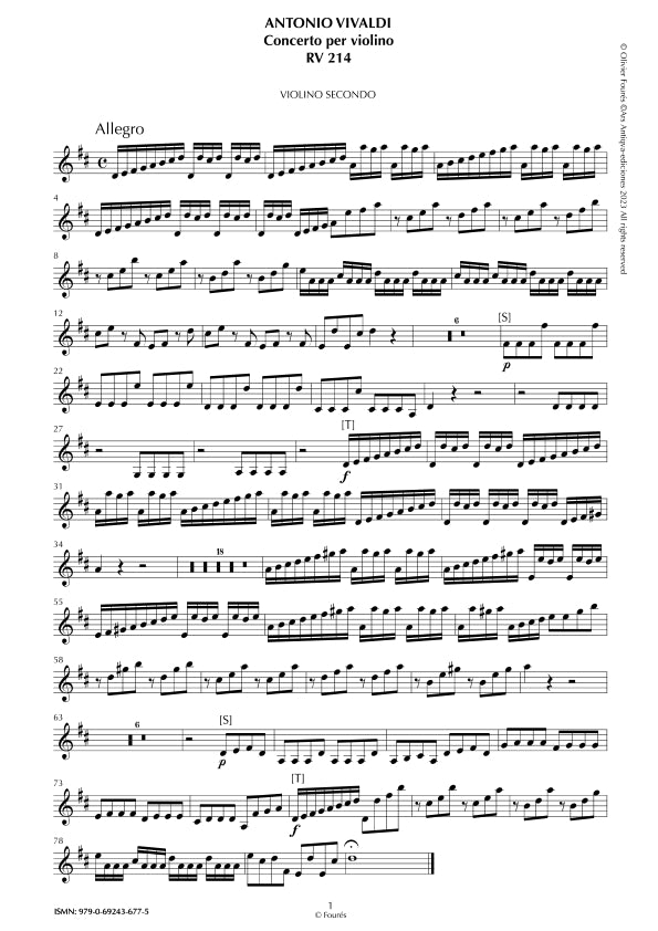 RV 214 Concerto per Violino in Re maggiore opera settima n.XII