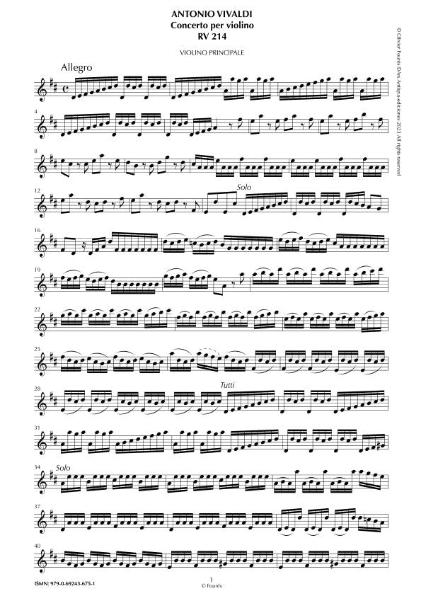 RV 214 Concerto per Violino in Re maggiore opera settima n.XII