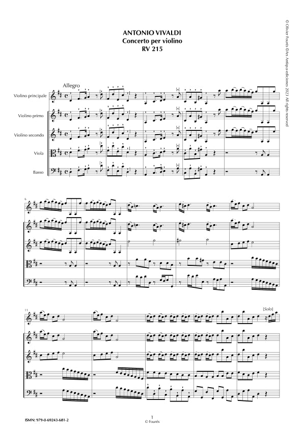 RV 215 Concerto per Violino in Re maggiore