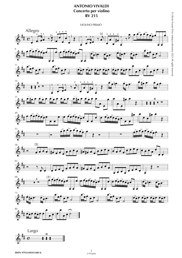 RV 215 Concerto per Violino in Re maggiore
