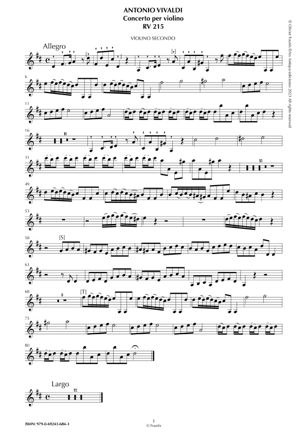 RV 215 Concerto per Violino in Re maggiore