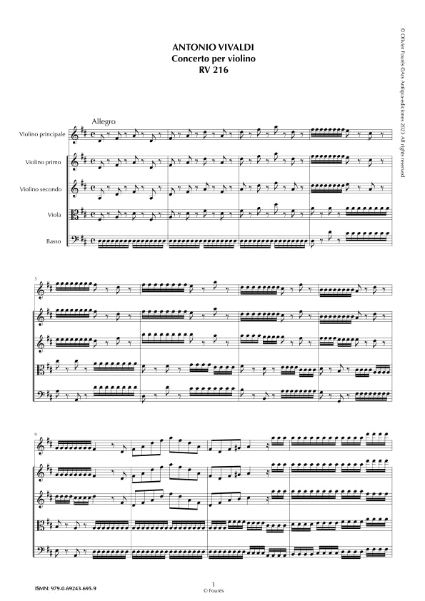 RV 216 Concerto per Violino in Re maggiore opera sesta n.IV