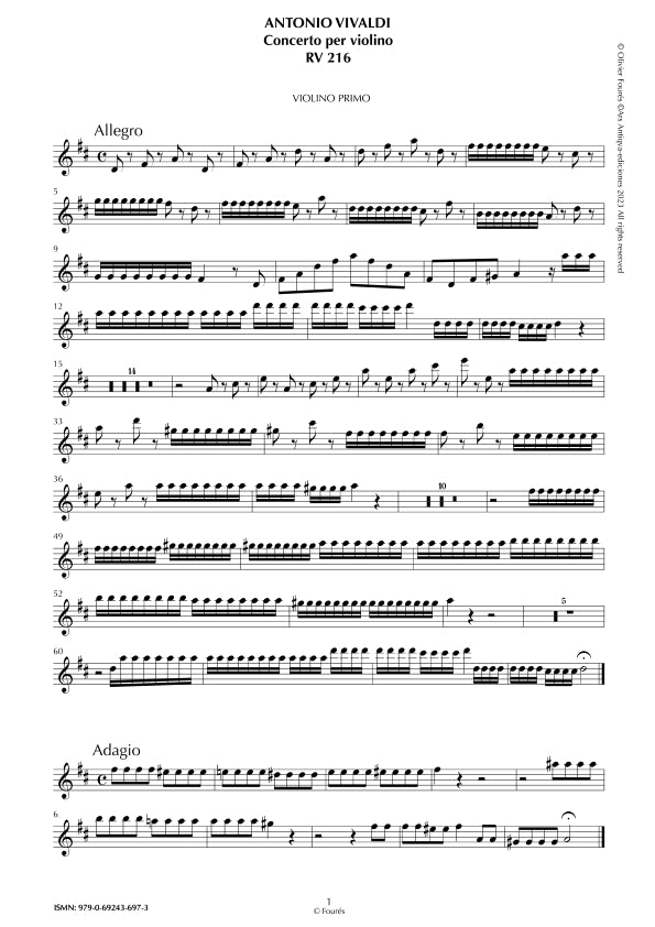 RV 216 Concerto per Violino in Re maggiore opera sesta n.IV