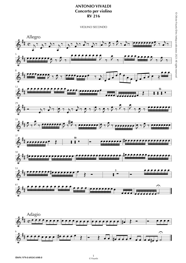 RV 216 Concerto per Violino in Re maggiore opera sesta n.IV