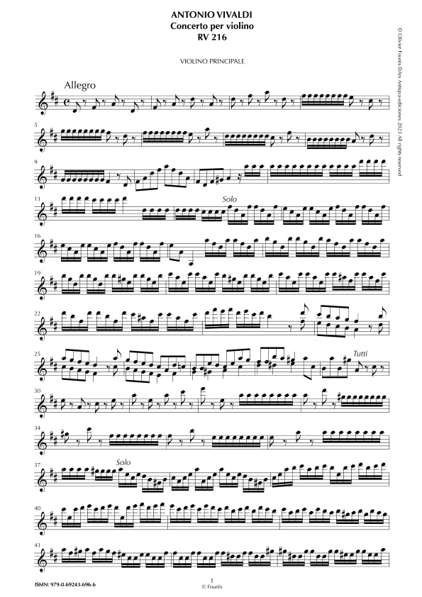 RV 216 Concerto per Violino in Re maggiore opera sesta n.IV