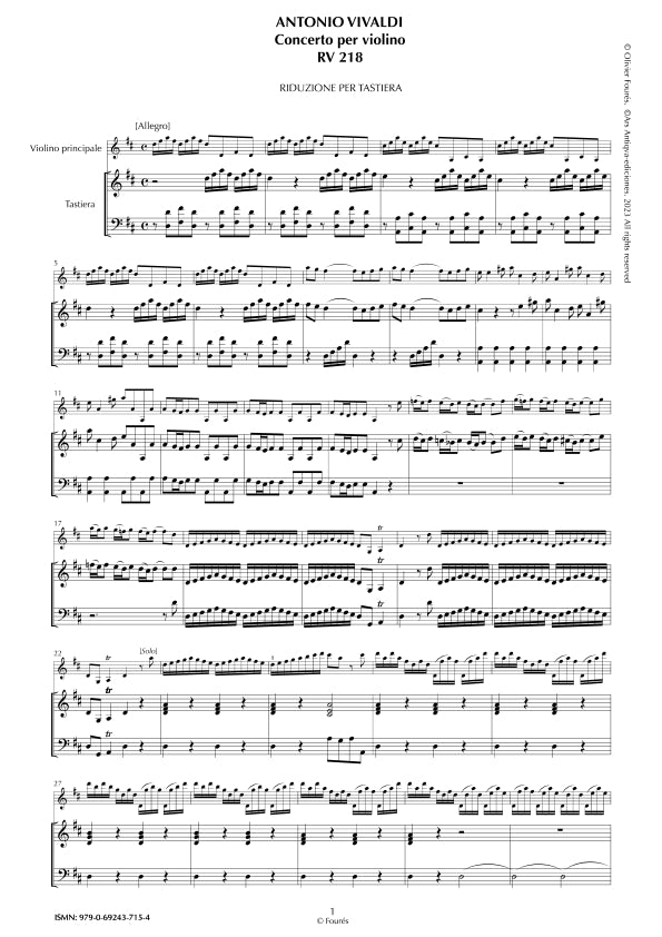 RV 218 Concerto per Violino in Re maggiore