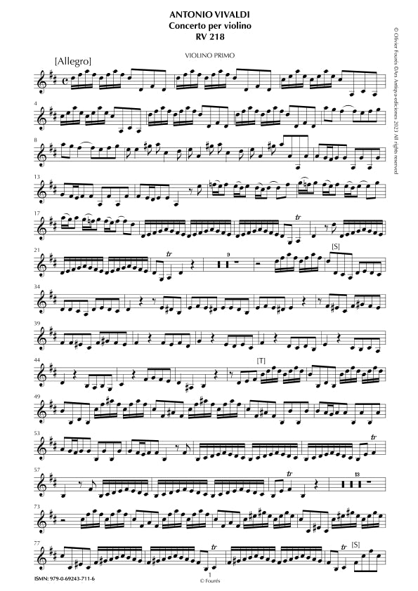 RV 218 Concerto per Violino in Re maggiore