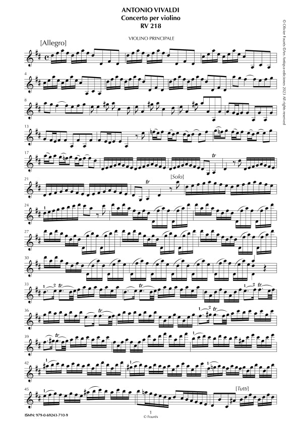 RV 218 Concerto per Violino in Re maggiore