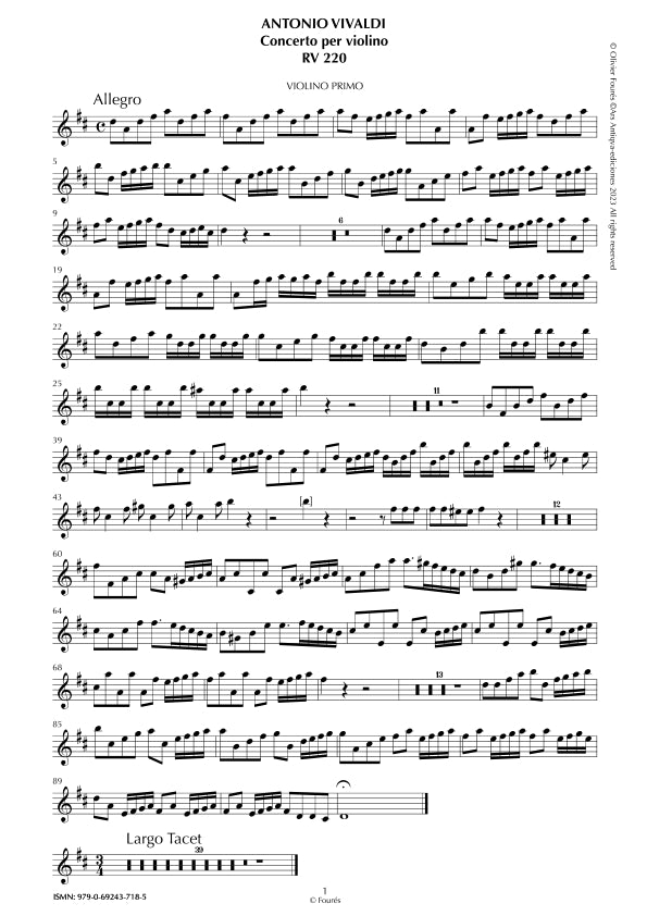 RV 220 Concerto per Violino in Re maggiore