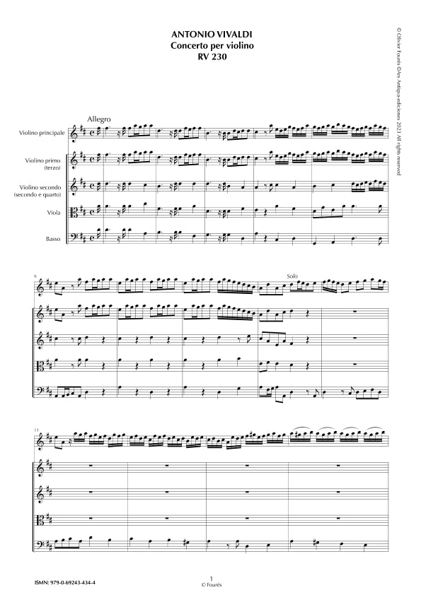 RV 230 Concerto per Violino in Re maggiore. "L´Estro armonico" Opera terza n.IX