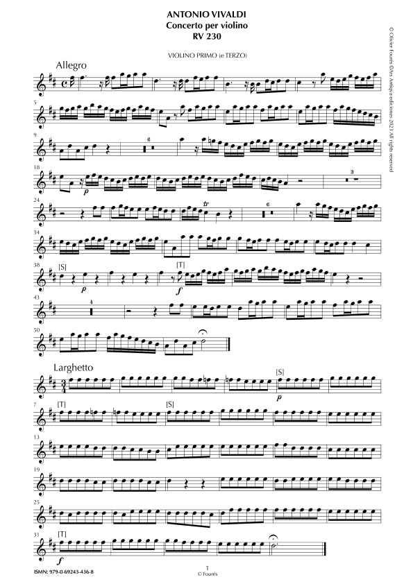 RV 230 Concerto per Violino in Re maggiore. "L´Estro armonico" Opera terza n.IX