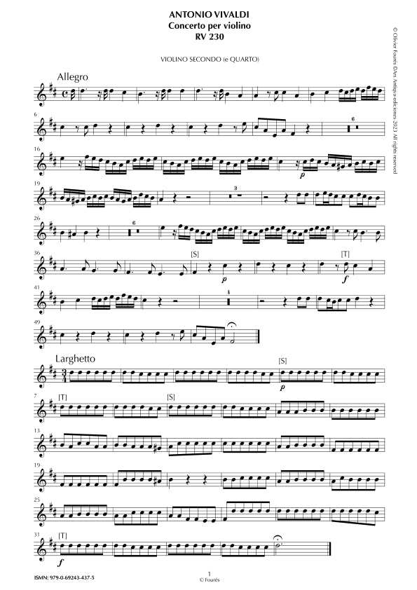 RV 230 Concerto per Violino in Re maggiore. "L´Estro armonico" Opera terza n.IX