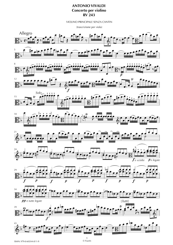 TRASCRIZIONE PER VIOLA dal Concerto per Violino RV 243 -senza cantin-