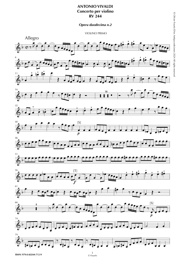 RV 244 Concerto per Violino in re minore opera duodecima n.II