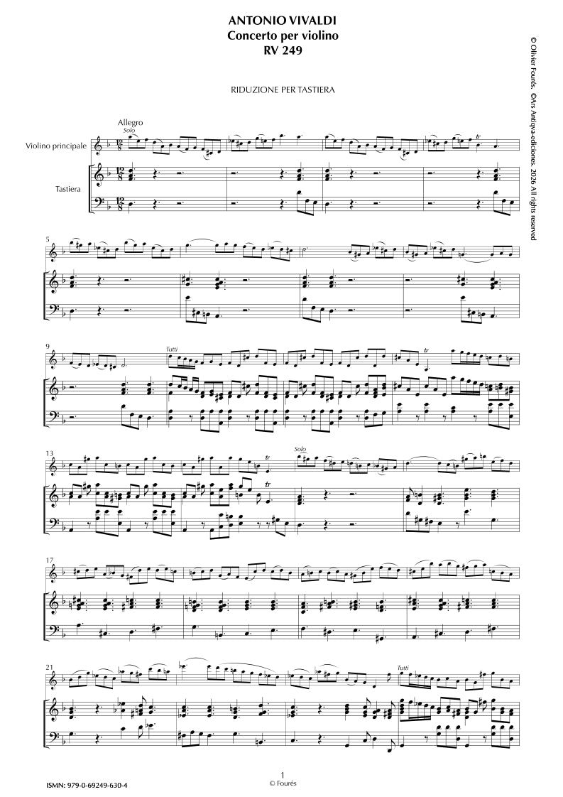 RV 249 Concerto per Violino in re minore "La Stravaganza" opera quarta N.VIII