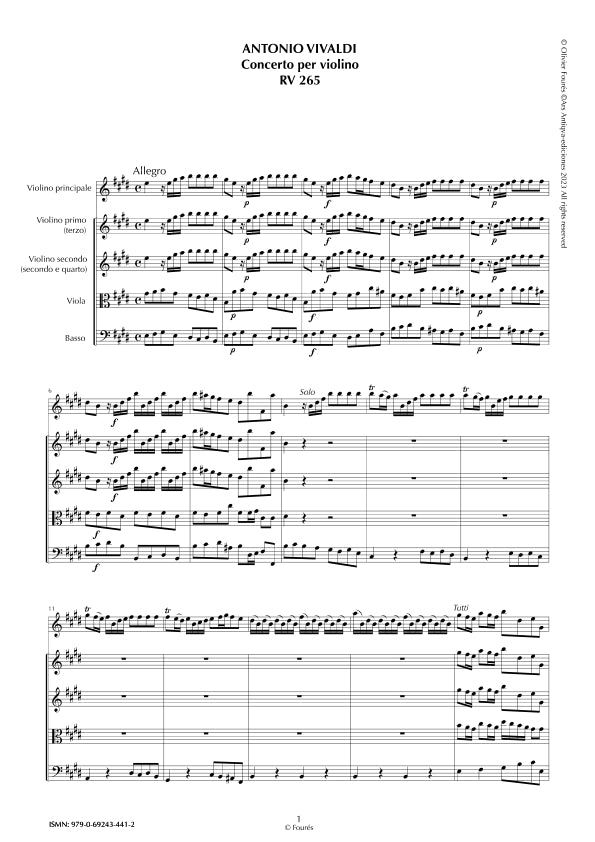 RV 265 Concerto per Violino in Mi maggiore. "L´Estro armonico" Opera terza n.XII