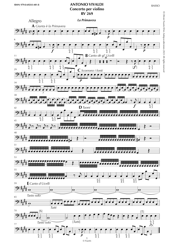 RV 269 "Le quatro stagioni" I. "LA PRIMAVERA" Concerto per violino in Mi maggiore. "Il Cimento dell´Armonia e dell´Invenzione" Opera ottava n.I