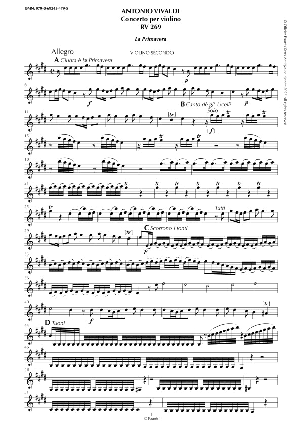 RV 269 "Le quatro stagioni" I. "LA PRIMAVERA" Concerto per violino in Mi maggiore. "Il Cimento dell´Armonia e dell´Invenzione" Opera ottava n.I