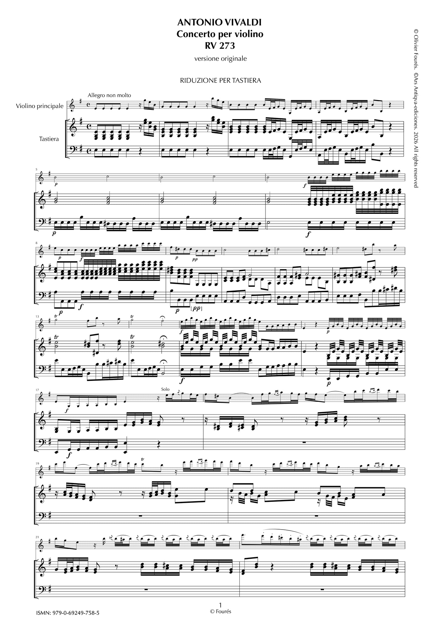 RV 273 Concerto per Violino in mi minore