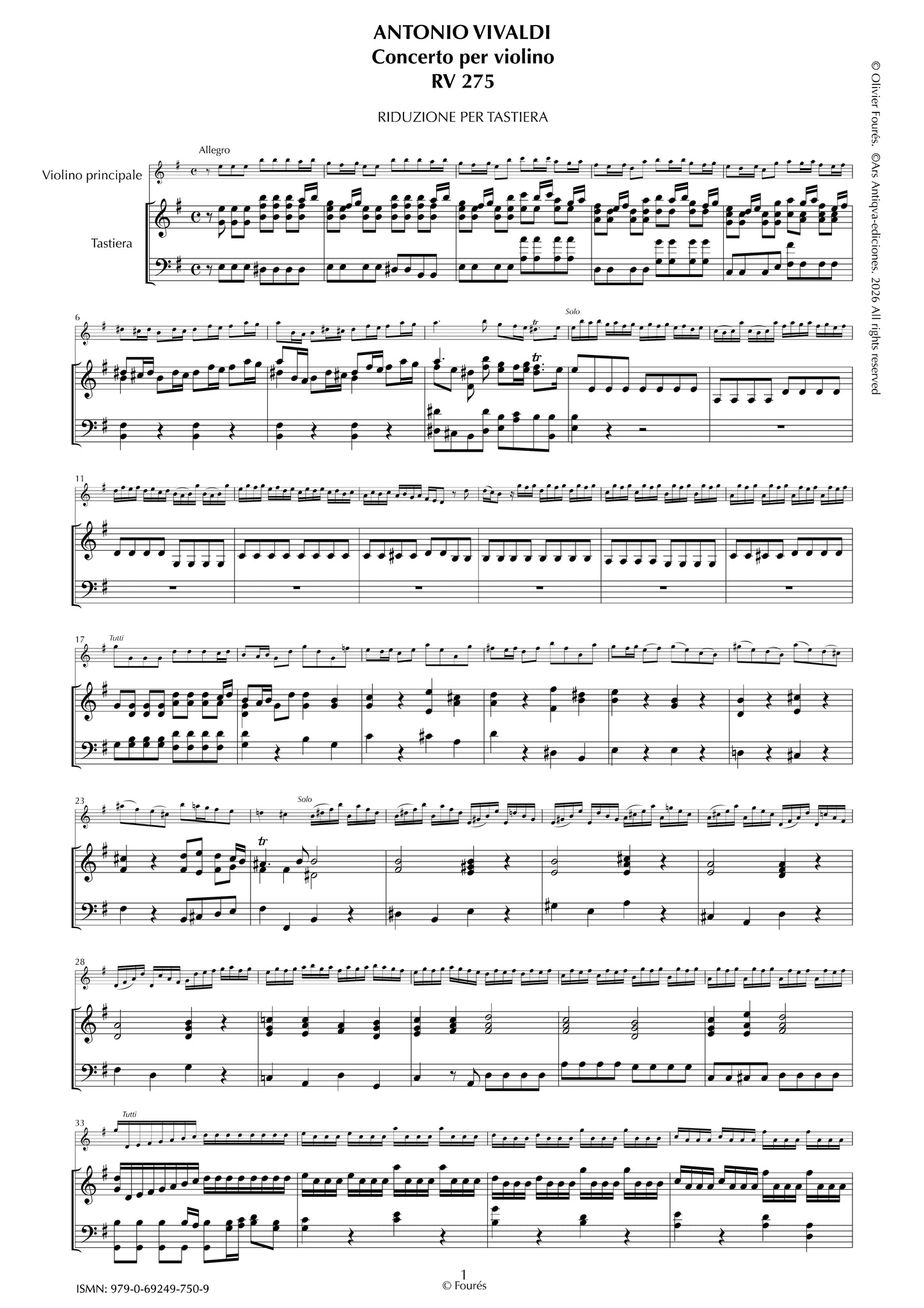 RV 275 Concerto per Violino in mi minore