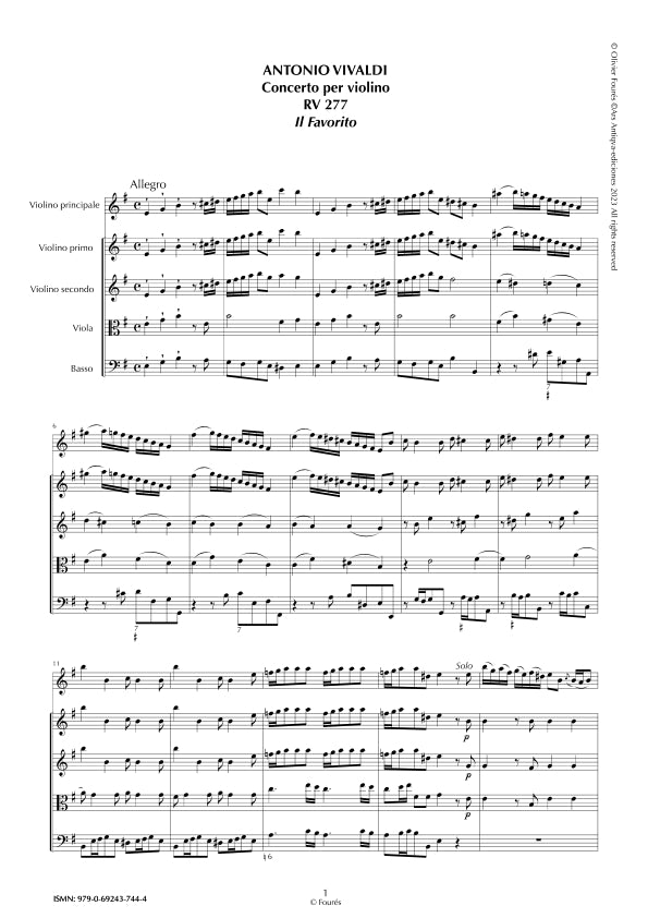 RV 277 Concerto per Violino in mi minore - IL FAVORITO- opera undicesima n.II